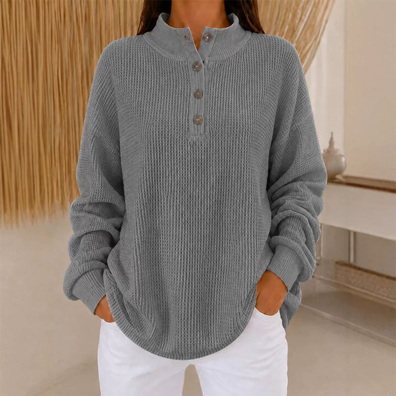 Women's Waffle Knit Henley Sweatshirt