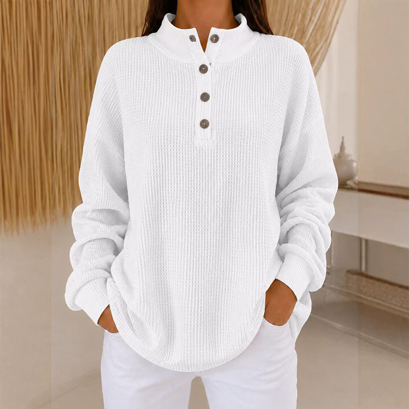 Women's Waffle Knit Henley Sweatshirt