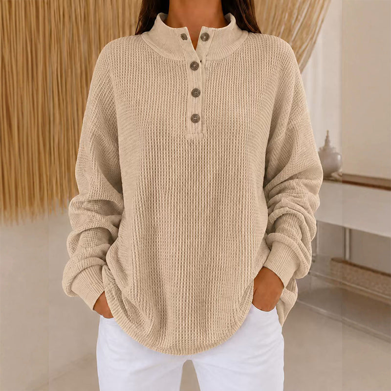 Women's Waffle Knit Henley Sweatshirt
