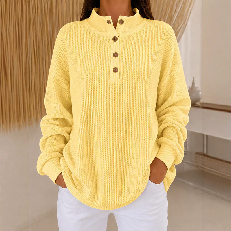 Women's Waffle Knit Henley Sweatshirt