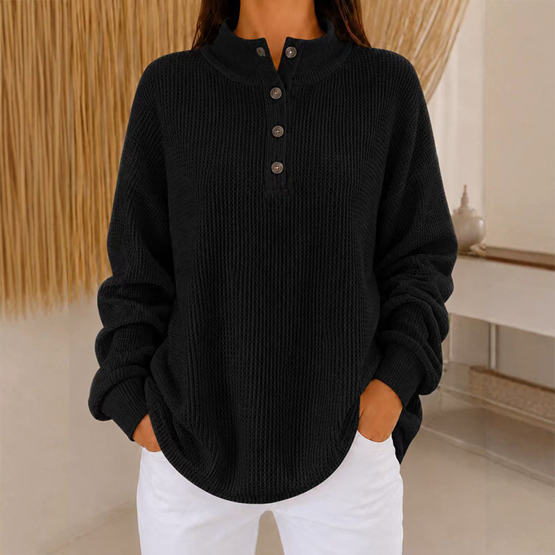 Women's Waffle Knit Henley Sweatshirt