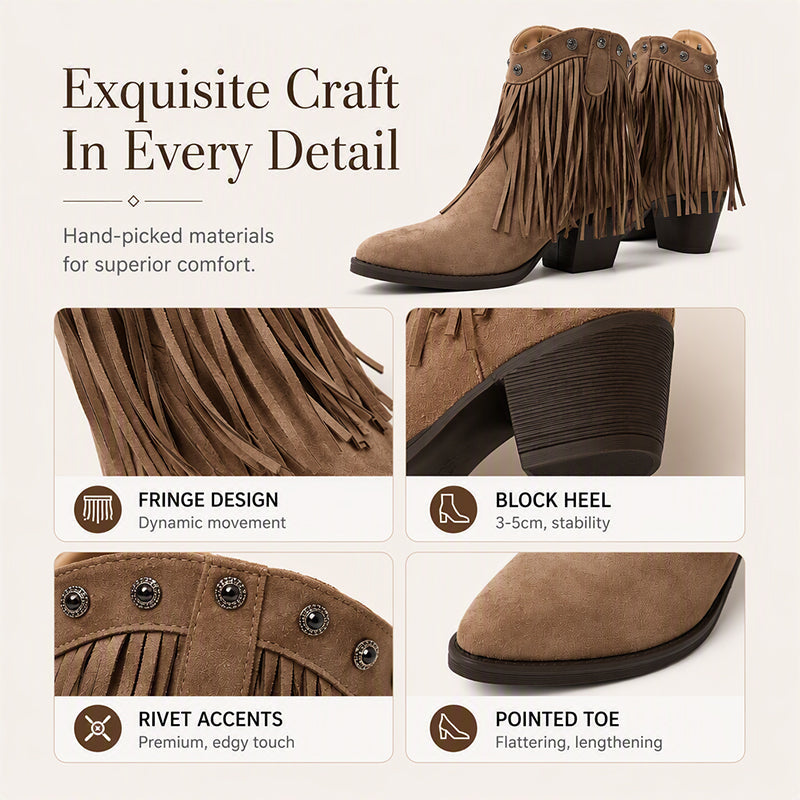 Women's Retro Western Fringe Ankle Boots