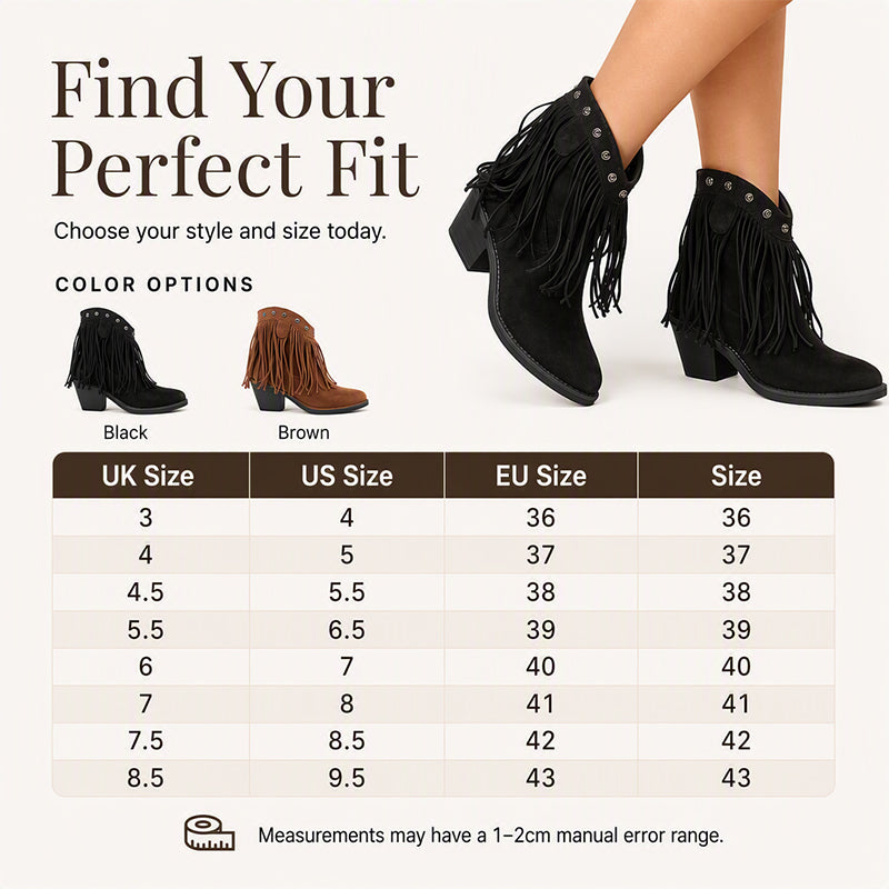 Women's Retro Western Fringe Ankle Boots