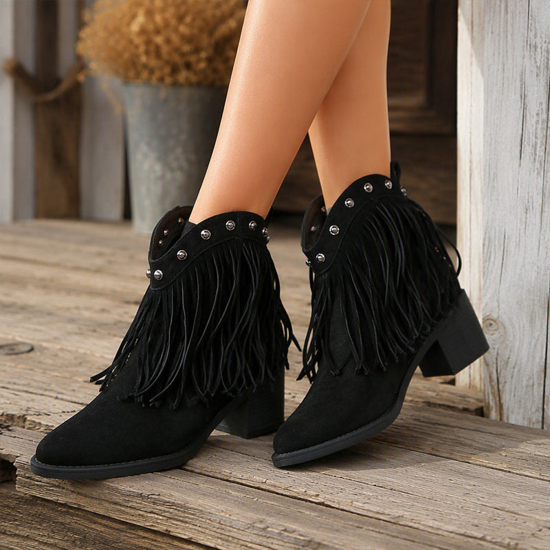 Women's Retro Western Fringe Ankle Boots