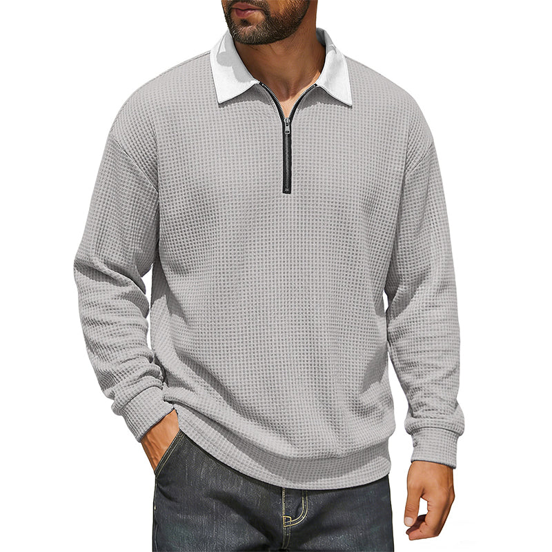 Men's Waffle Knit Half-Zip Collared Sweatshirt