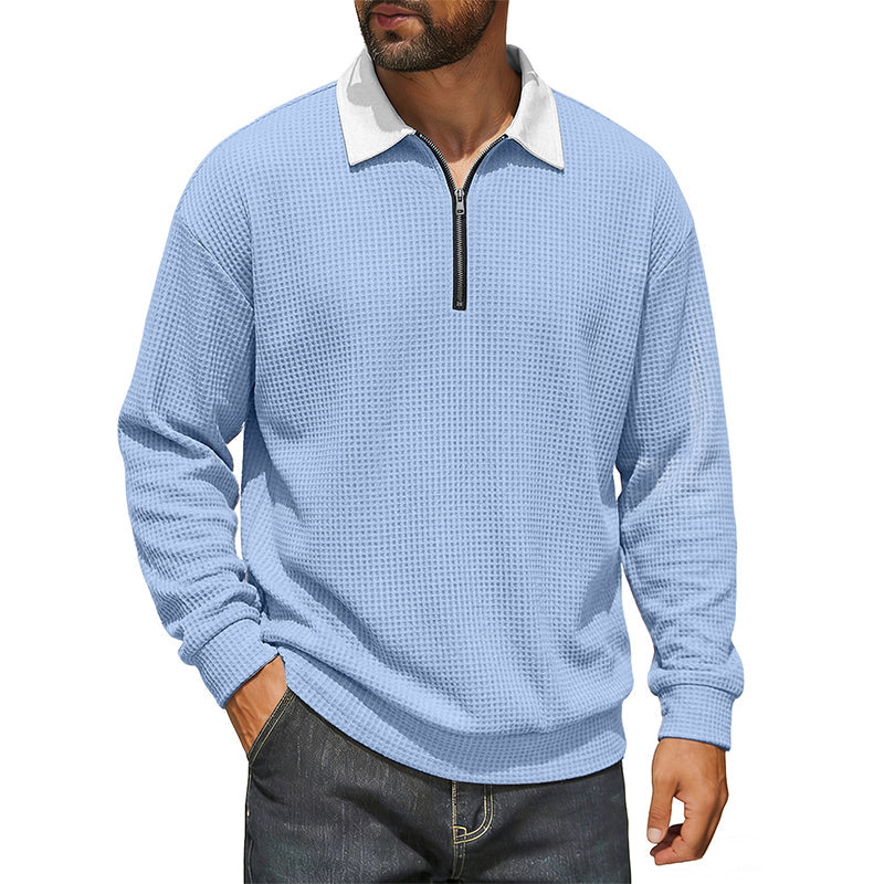 Men's Waffle Knit Half-Zip Collared Sweatshirt