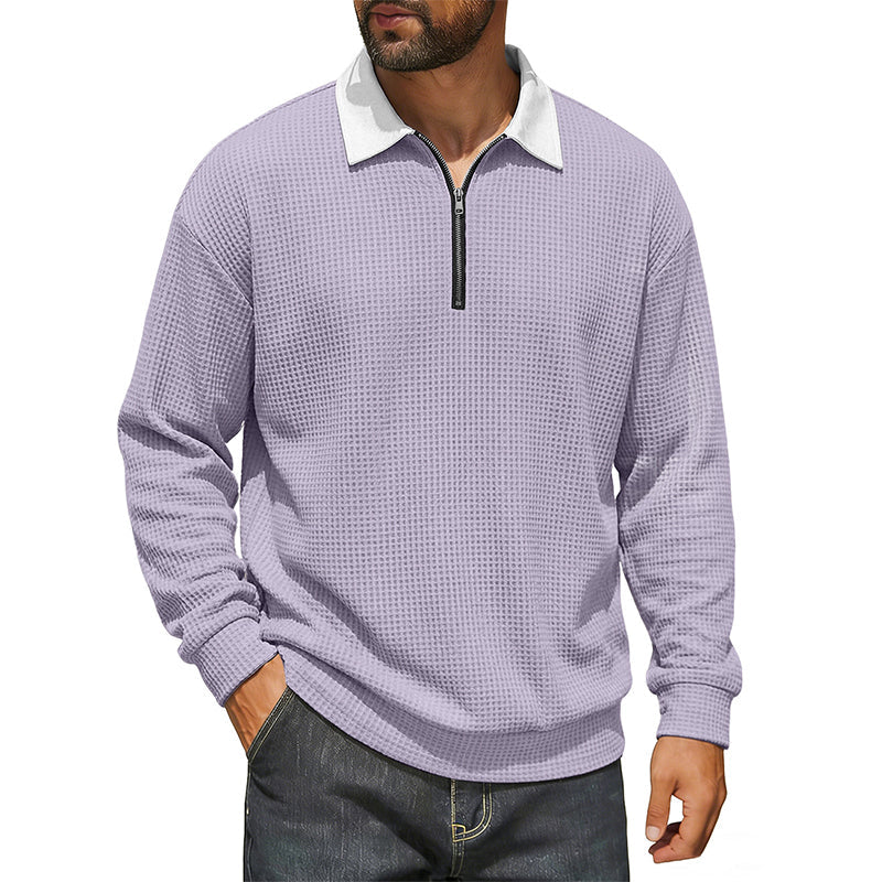 Men's Waffle Knit Half-Zip Collared Sweatshirt