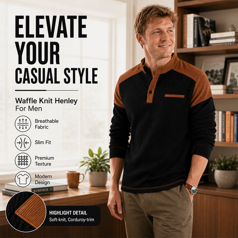 Men's Waffle Knit Stand Collar Sweatshirt