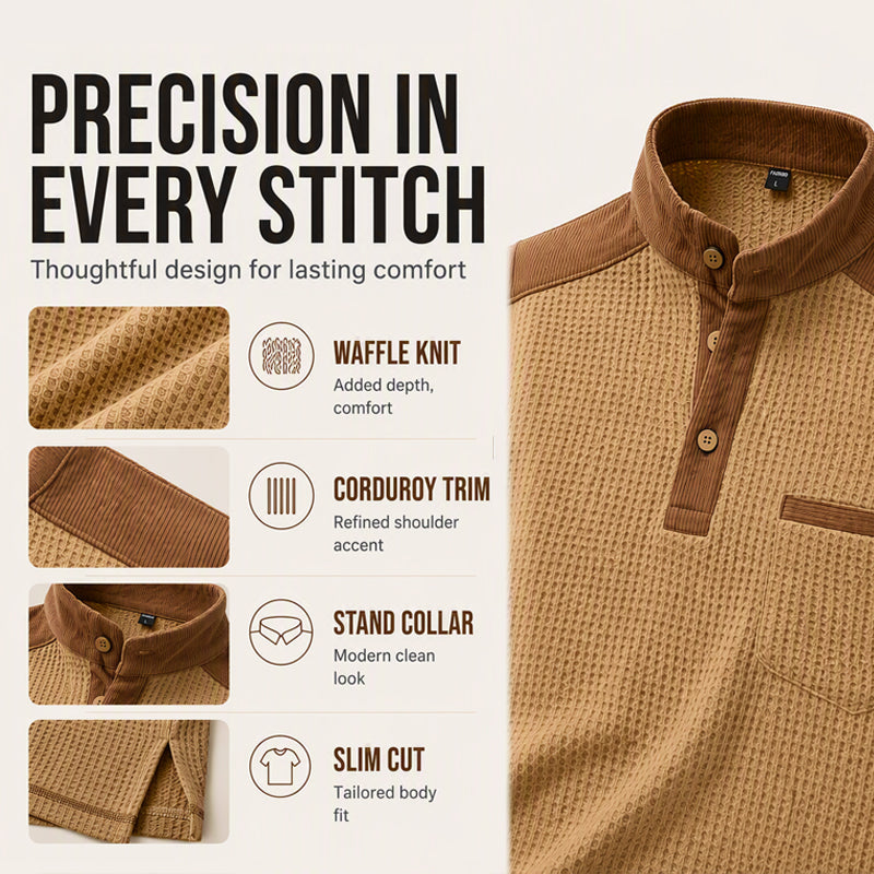 Men's Waffle Knit Stand Collar Sweatshirt