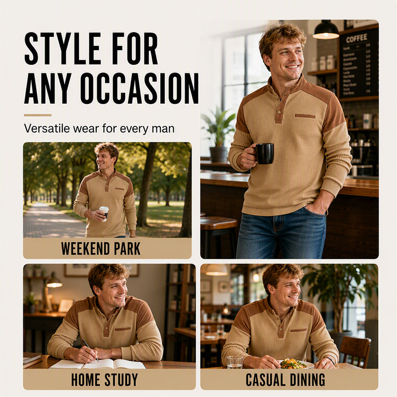 Men's Waffle Knit Stand Collar Sweatshirt