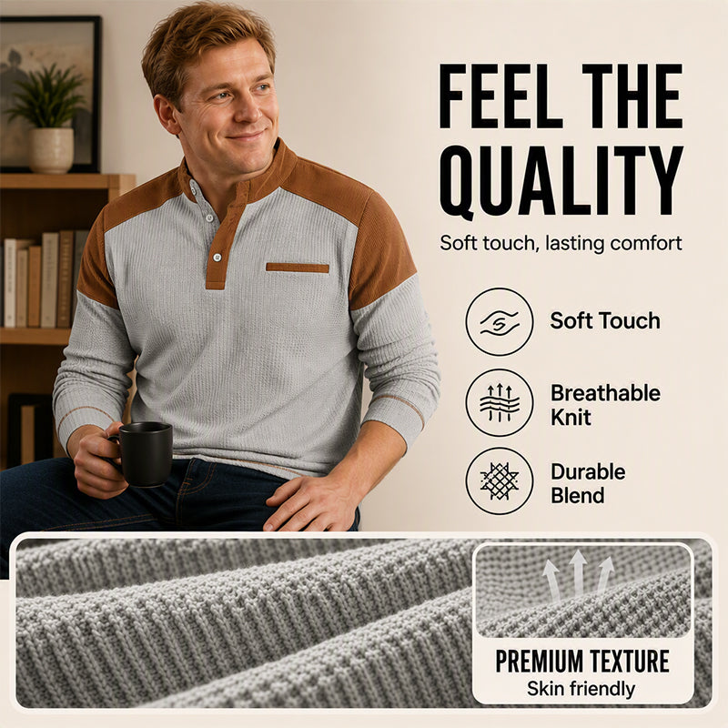 Men's Waffle Knit Stand Collar Sweatshirt