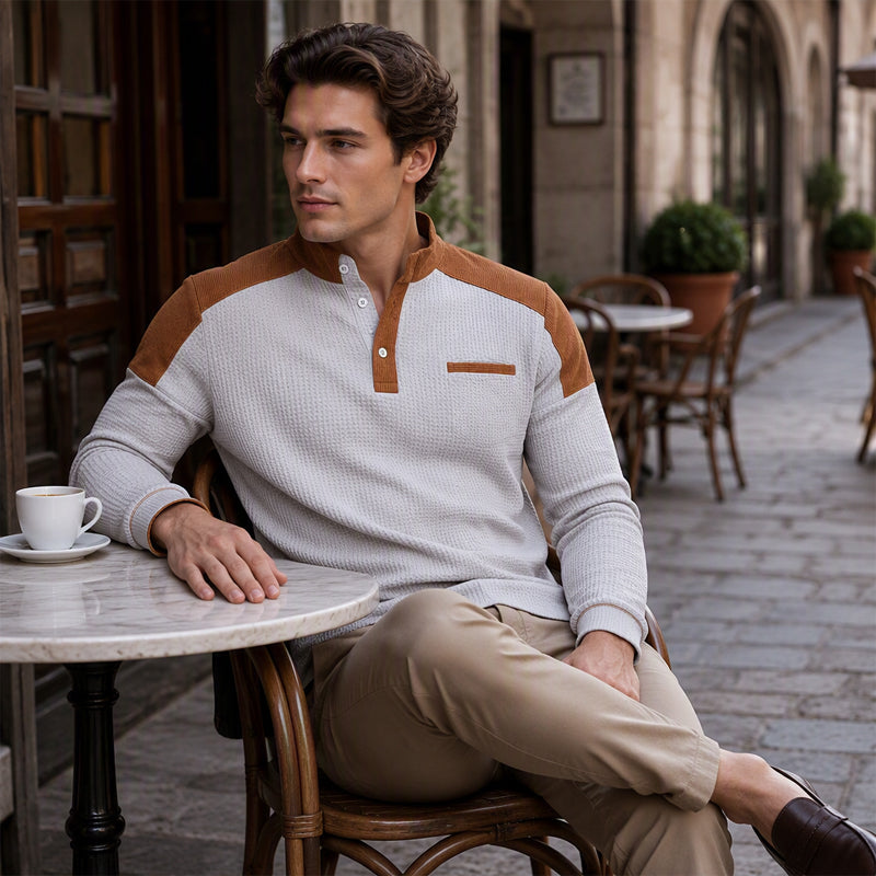 Men's Waffle Knit Stand Collar Sweatshirt