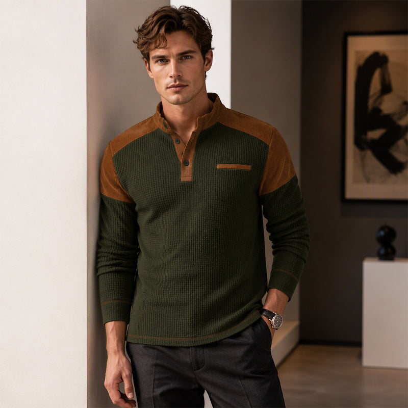 Men's Waffle Knit Stand Collar Sweatshirt
