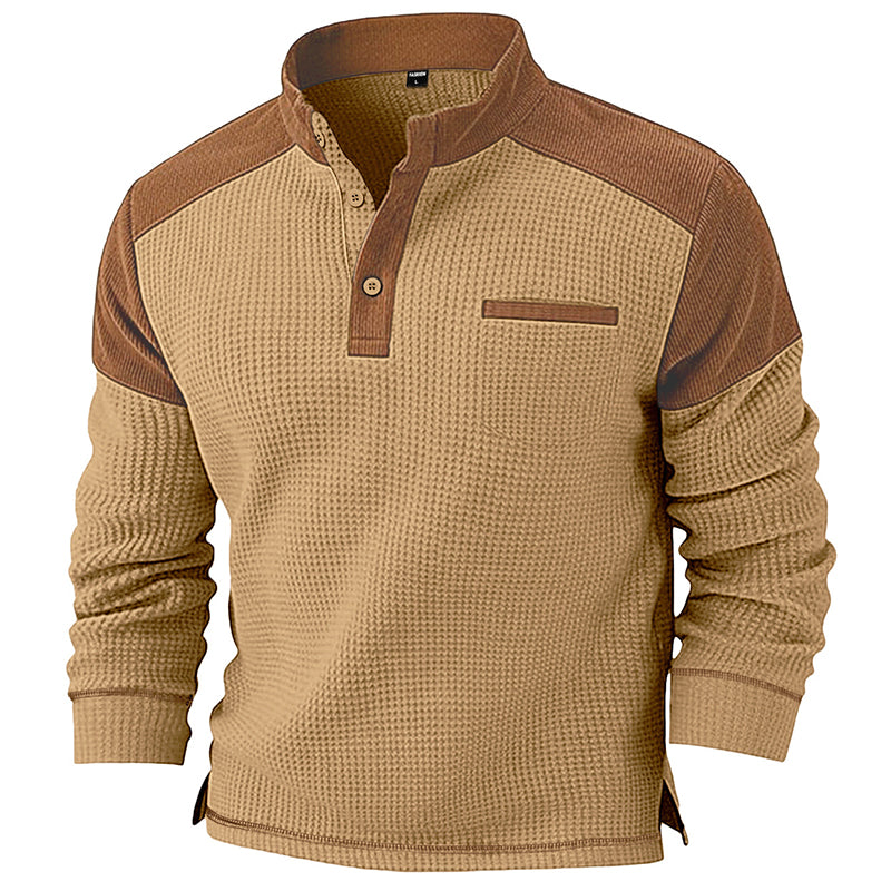 Men's Waffle Knit Stand Collar Sweatshirt
