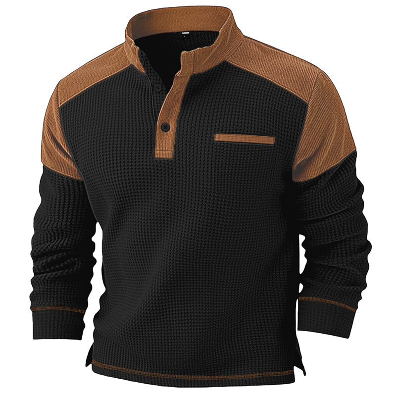 Men's Waffle Knit Stand Collar Sweatshirt