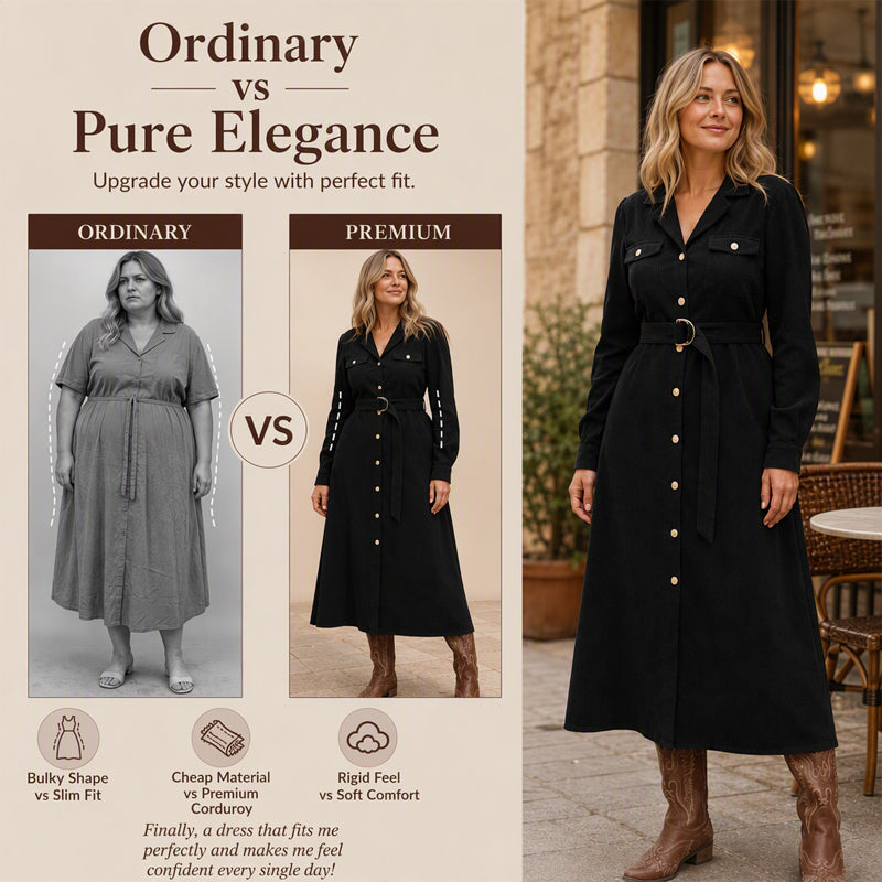 Women's Corduroy Midi Shirt Dress with Belt