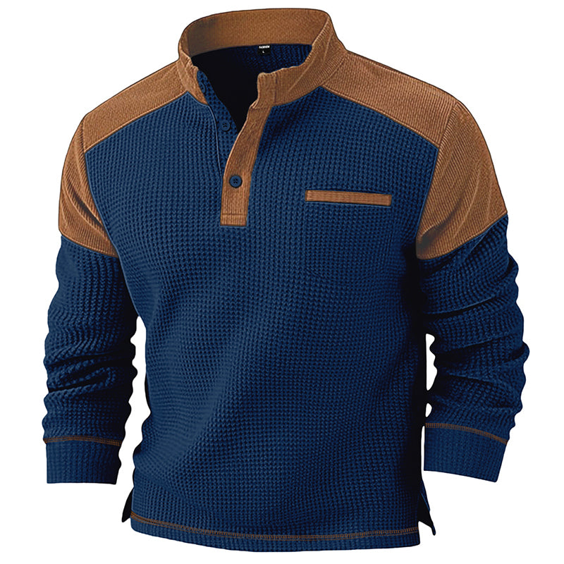 Men's Waffle Knit Stand Collar Sweatshirt