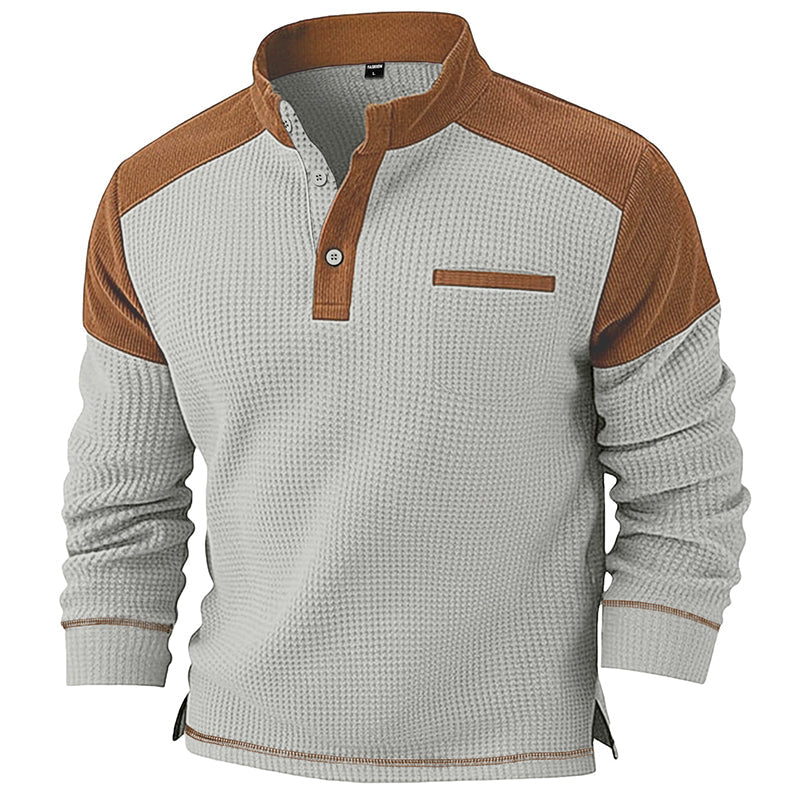 Men's Waffle Knit Stand Collar Sweatshirt