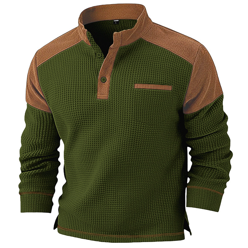 Men's Waffle Knit Stand Collar Sweatshirt