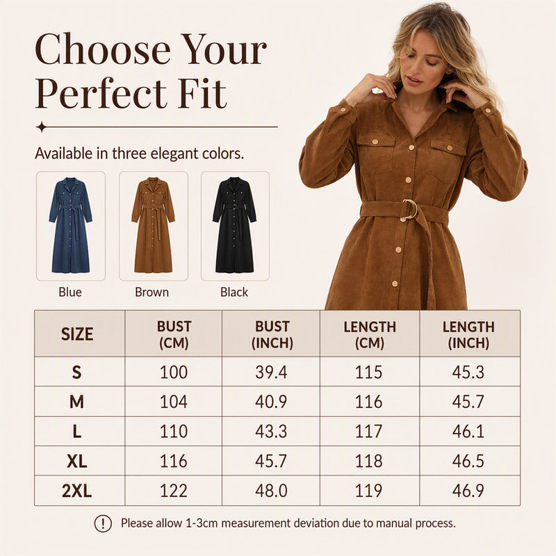 Women's Corduroy Midi Shirt Dress with Belt