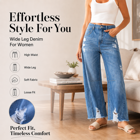 Women's Casual Distressed Wide Leg Jeans