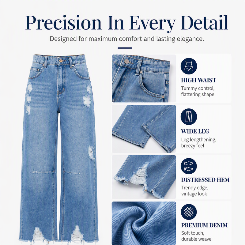 Women's Casual Distressed Wide Leg Jeans