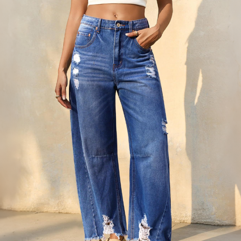 Women's Casual Distressed Wide Leg Jeans