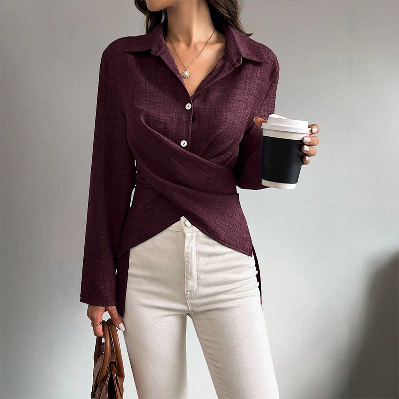Women's Chic Wrap Tie Waist Shirt