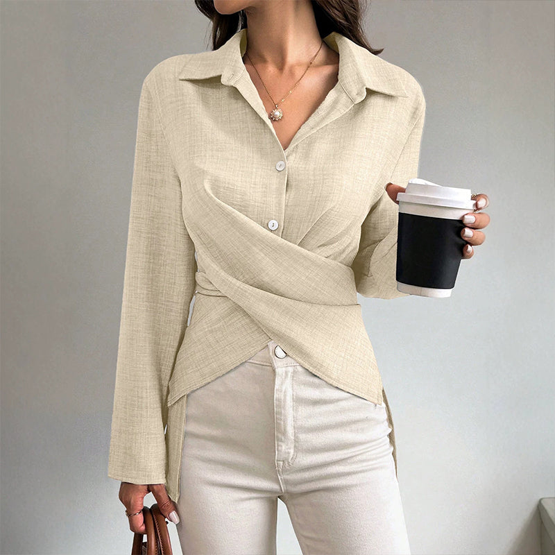 Women's Chic Wrap Tie Waist Shirt