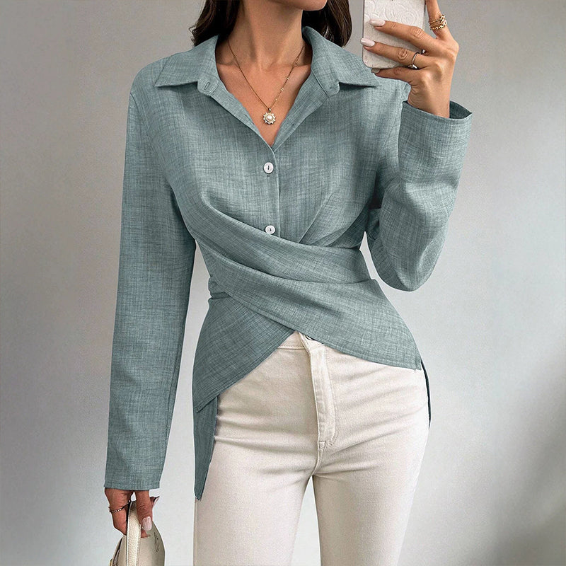 Women's Chic Wrap Tie Waist Shirt