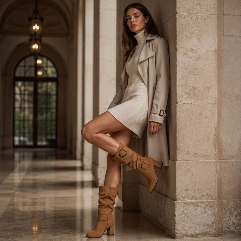 Women's Slouchy Knee High Boots with Side Zipper