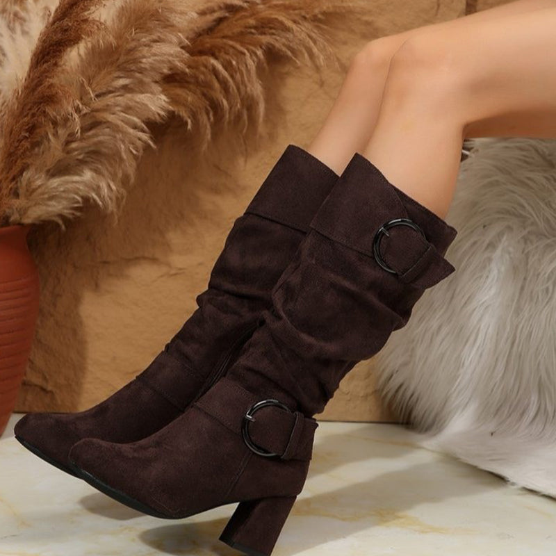 Women's Slouchy Knee High Boots with Side Zipper