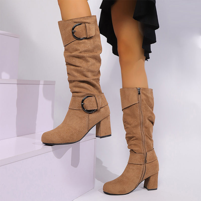 Women's Slouchy Knee High Boots with Side Zipper