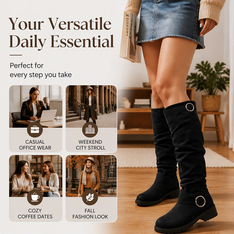 Women's Slouchy Knee-High Boots with Belt Buckle