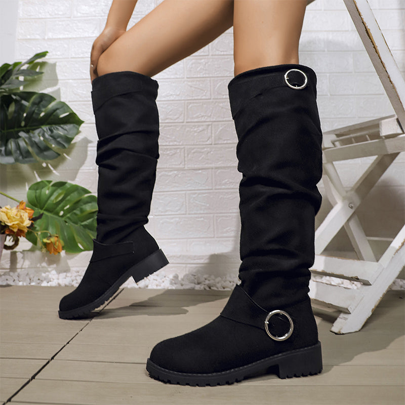 Women's Slouchy Knee-High Boots with Belt Buckle