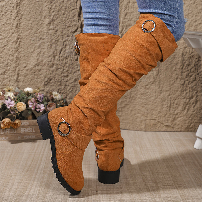 Women's Slouchy Knee-High Boots with Belt Buckle