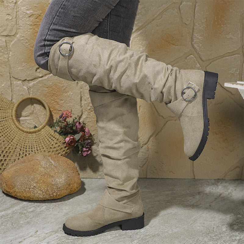 Women's Slouchy Knee-High Boots with Belt Buckle