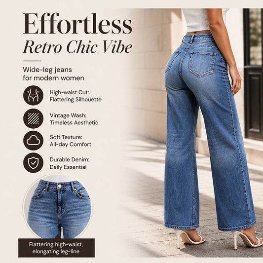 Women's Retro High-Waisted Wide-Leg Jeans