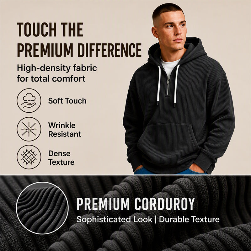 Men's Casual Half-Zip Corduroy Hoodie