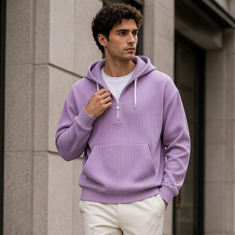 Men's Casual Half-Zip Corduroy Hoodie