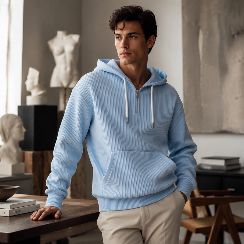 Men's Casual Half-Zip Corduroy Hoodie