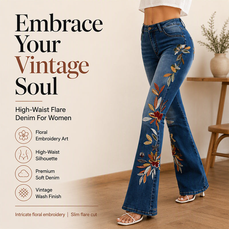 Women's Embroidered High-Rise Flare Jeans