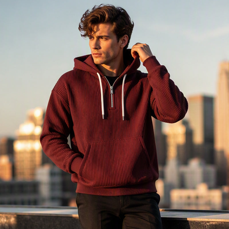 Men's Casual Half-Zip Corduroy Hoodie