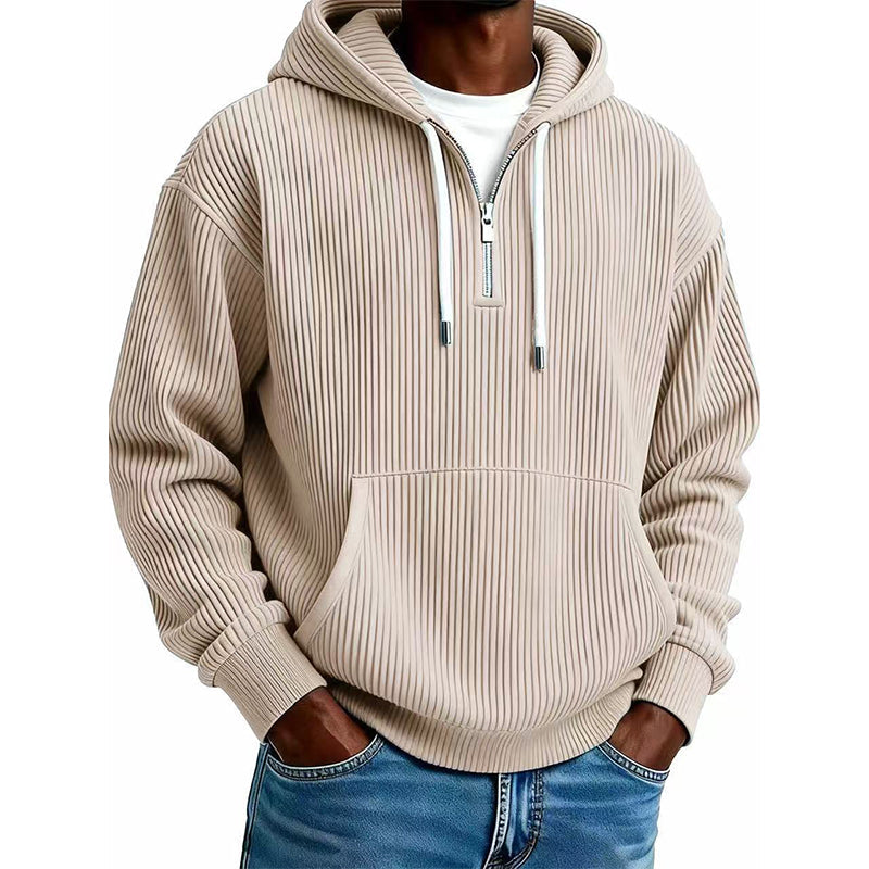 Men's Casual Half-Zip Corduroy Hoodie