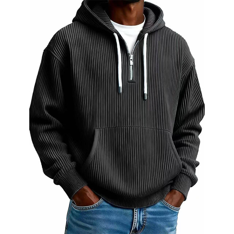 Men's Casual Half-Zip Corduroy Hoodie