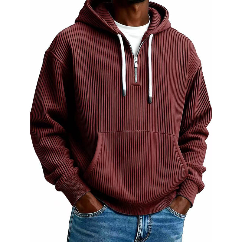 Men's Casual Half-Zip Corduroy Hoodie