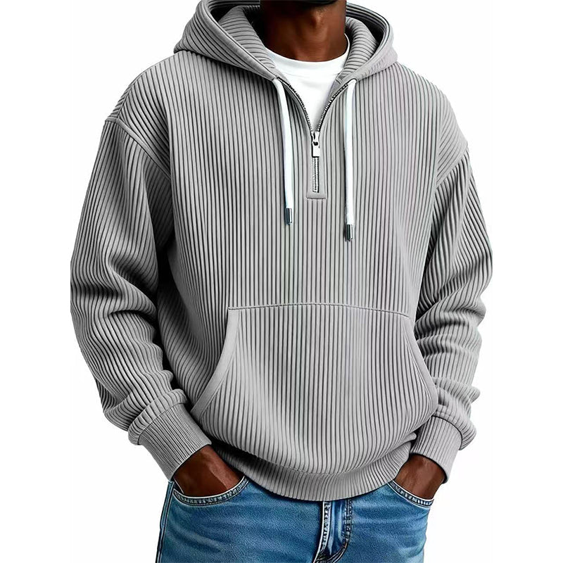 Men's Casual Half-Zip Corduroy Hoodie
