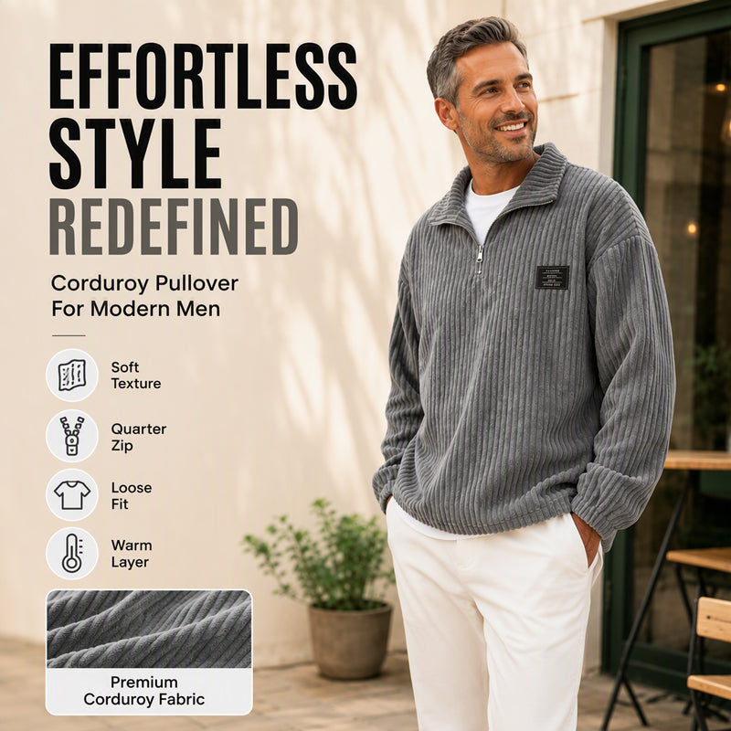Men's Casual Corduroy Half-Zip Sweatshirt