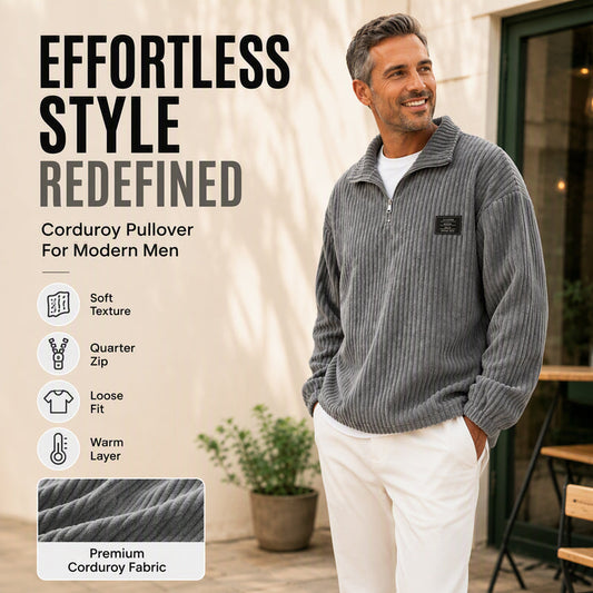 Men's Casual Corduroy Half-Zip Sweatshirt
