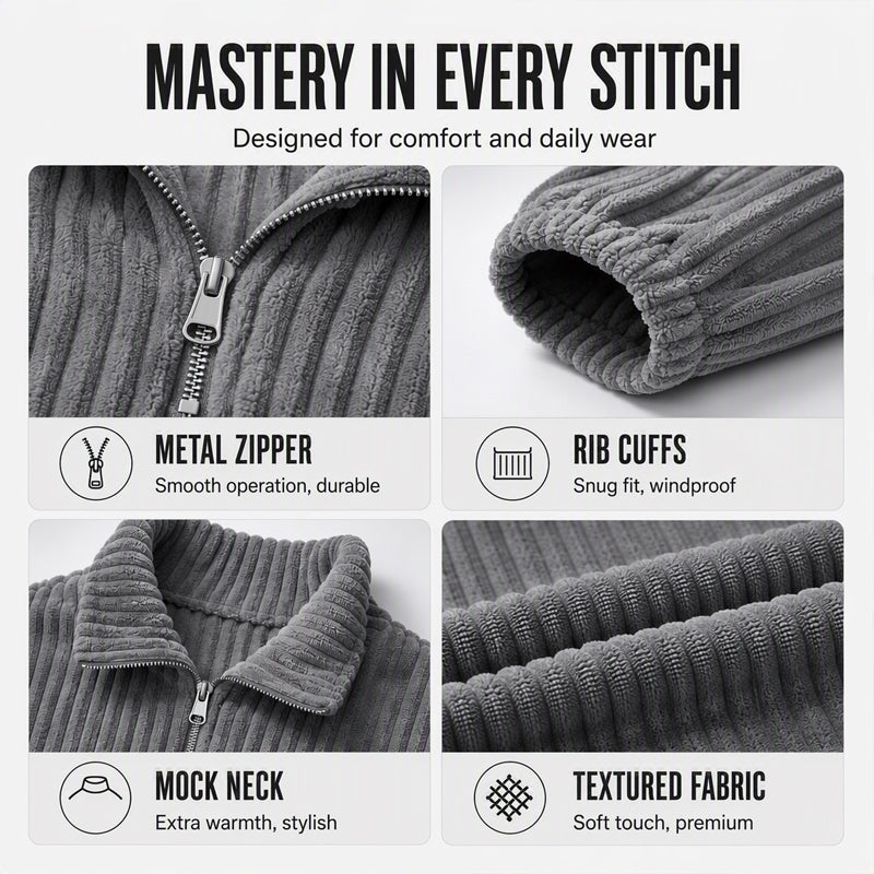 Men's Casual Corduroy Half-Zip Sweatshirt